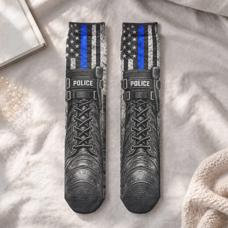 Funny Police 3D Thin Blue Line & K9 Design, Novelty Gag Gifts For Cops - Personalized Socks 4