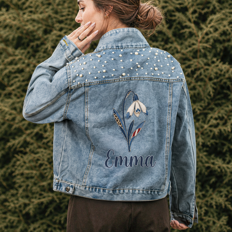 Girl Group Gifts For Friends Custom Name & Birth Flower - Personalized Denim Jacket 2