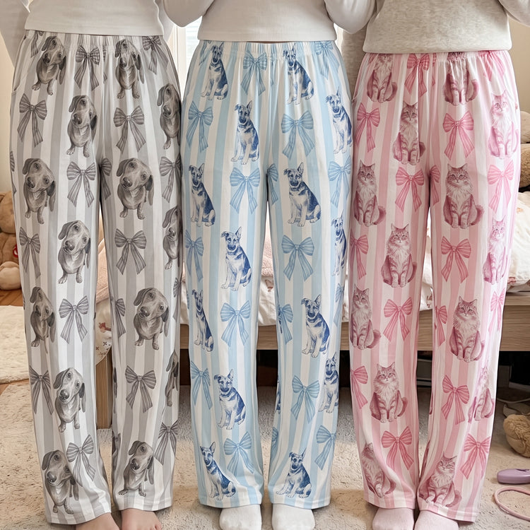 Girly Sleepwear For Pet Lover, Gift For Her, Custom Photo Pet Portrait - Personalized Lounge Pants 1
