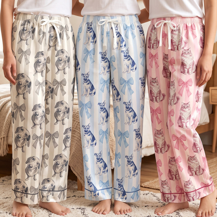 Girly Sleepwear For Pet Lover, Gift For Her, Custom Photo Pet Portrait Watercolor - Personalized Pajamas 1