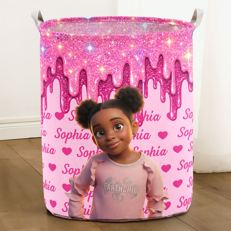 Glitter Icecream Drip Custom Name Cartoon Style Kid Room Decor - Personalized Basket 2