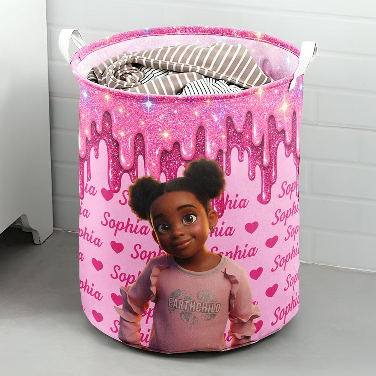 Glitter Icecream Drip Custom Name Cartoon Style Kid Room Decor - Personalized Basket 4