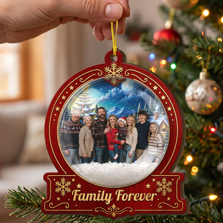 Custom Photo For Family, Grandparents, Grandkids, Siblings - 3D Snow Ball - Personalized Ornament 4