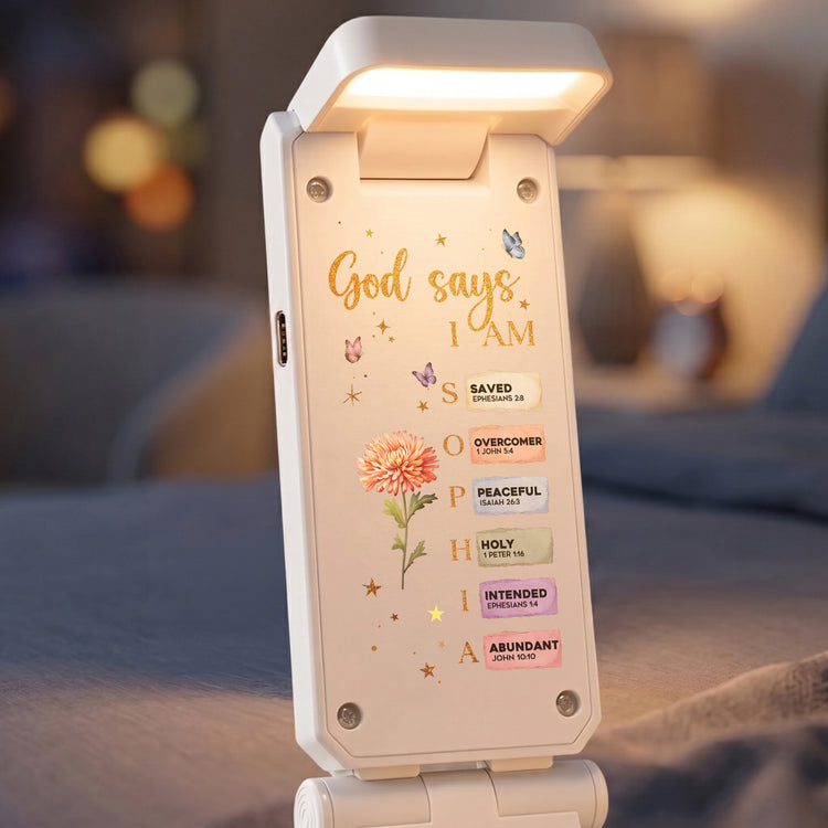 God Say I Am Custom Name & Birth Flower Gift For Book Lovers, Bookworm - Personalized Reading Lamp 4