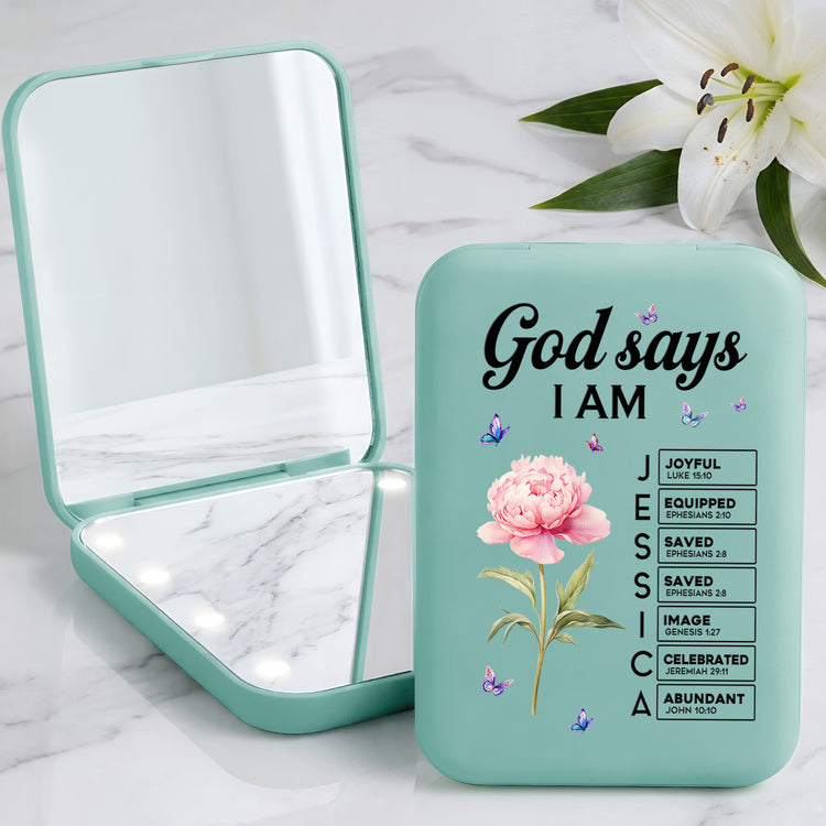 God Says I Am Bible Verse Custom Name & Birth Flower For Her - Personalized Mirror 2