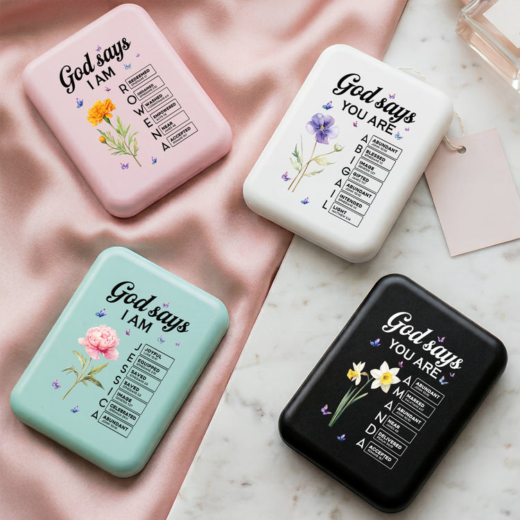 God Says I Am Bible Verse Custom Name & Birth Flower For Her - Personalized Mirror 3