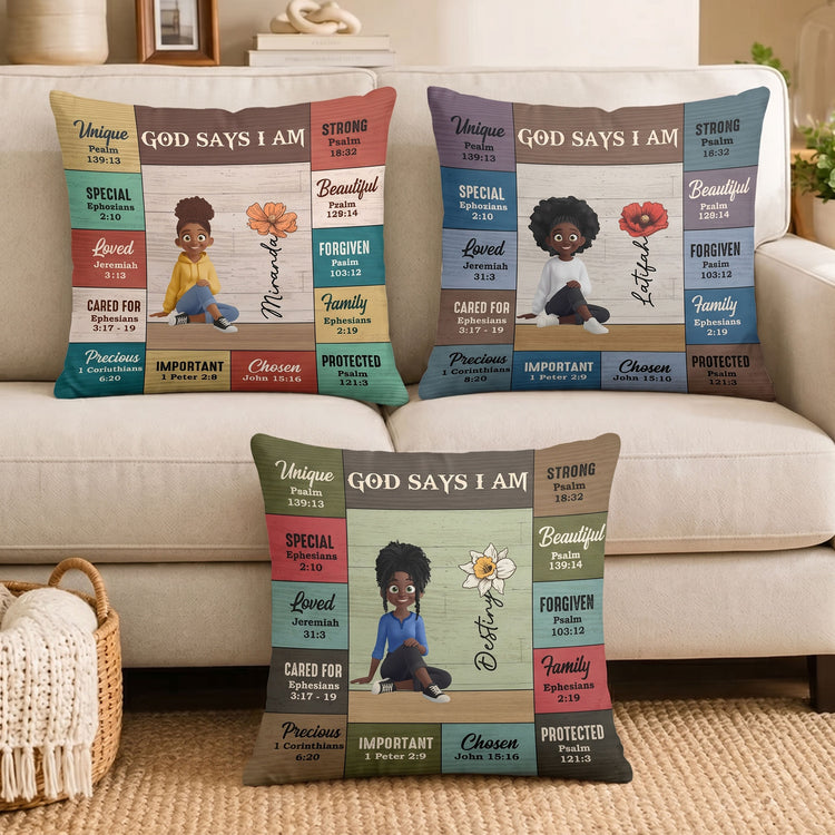 God Says I Am Custom Birth Flower, Name & Character Bible Verses - Personalized Pillow 2