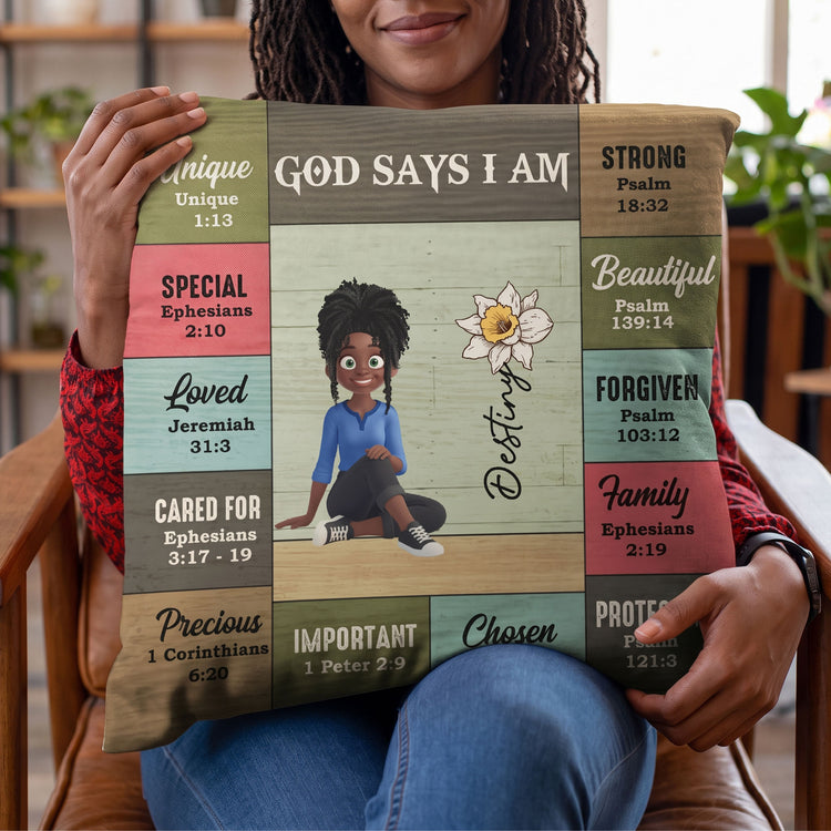 God Says I Am Custom Birth Flower, Name & Character Bible Verses - Personalized Pillow 3