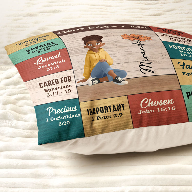 God Says I Am Custom Birth Flower, Name & Character Bible Verses - Personalized Pillow 4