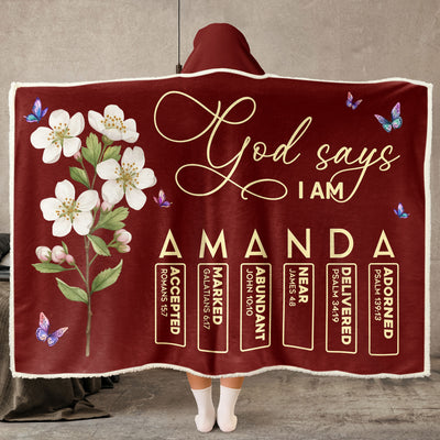 God Says I Am Custom Name & Birth FLower Bible Verse For Her, Daughter, Sister, Friend - Personalized Blanket Hoodie