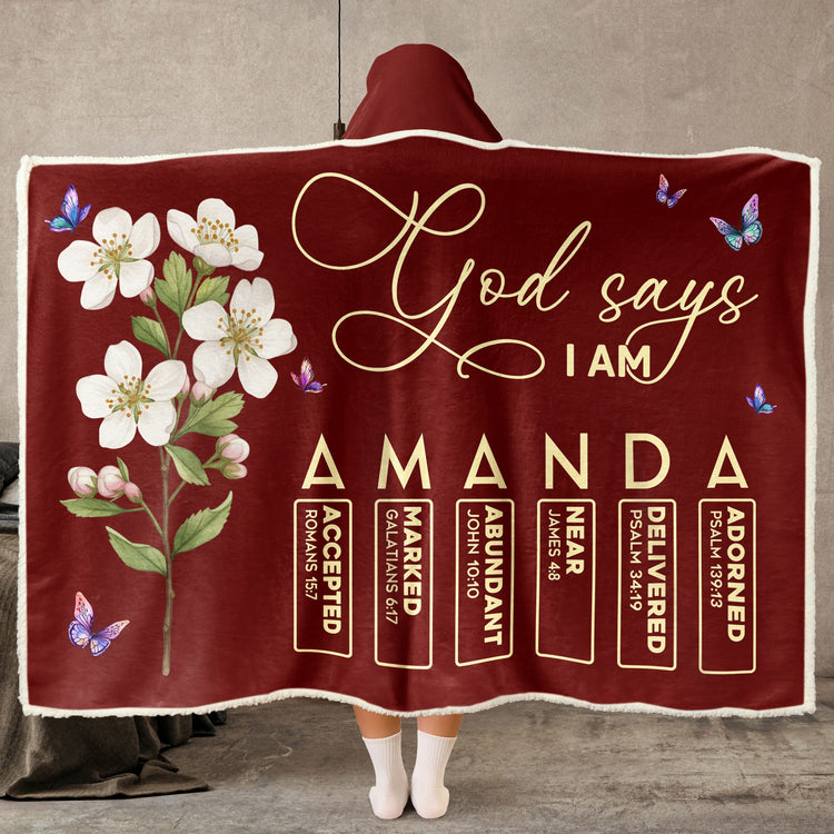God Says I Am Custom Name & Birth FLower Bible Verse For Her, Daughter, Sister, Friend - Personalized Blanket Hoodie 1