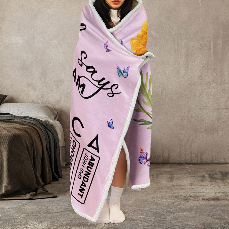 God Says I Am Custom Name & Birth FLower Bible Verse For Her, Daughter, Sister, Friend - Personalized Blanket Hoodie 3