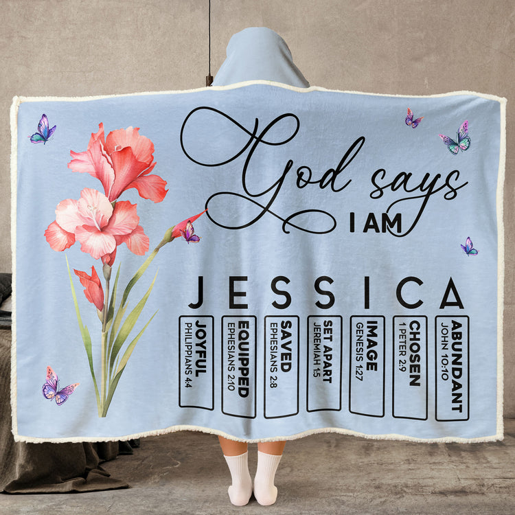 God Says I Am Custom Name & Birth FLower Bible Verse For Her, Daughter, Sister, Friend - Personalized Blanket Hoodie 5