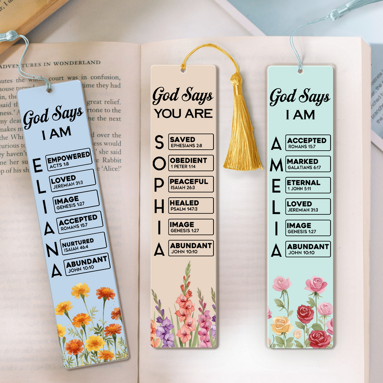 God Says I Am Custom Name & Birth Flower Bible Verse Gifts For Her, Women, Kids - Personalized Bookmark 1