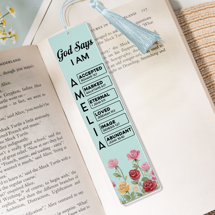 God Says I Am Custom Name & Birth Flower Bible Verse Gifts For Her, Women, Kids - Personalized Bookmark 2