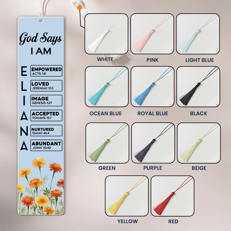God Says I Am Custom Name & Birth Flower Bible Verse Gifts For Her, Women, Kids - Personalized Bookmark 4