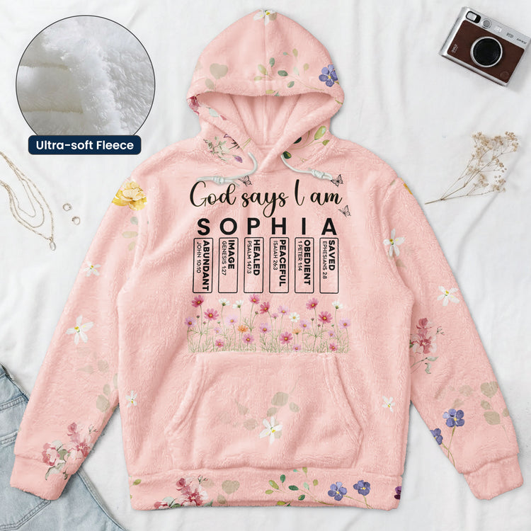 God Says I Am Custom Name Bible Verse & Birth Flower - Personalized Hoodie 2