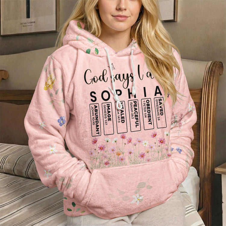 God Says I Am Custom Name Bible Verse & Birth Flower - Personalized Hoodie 3