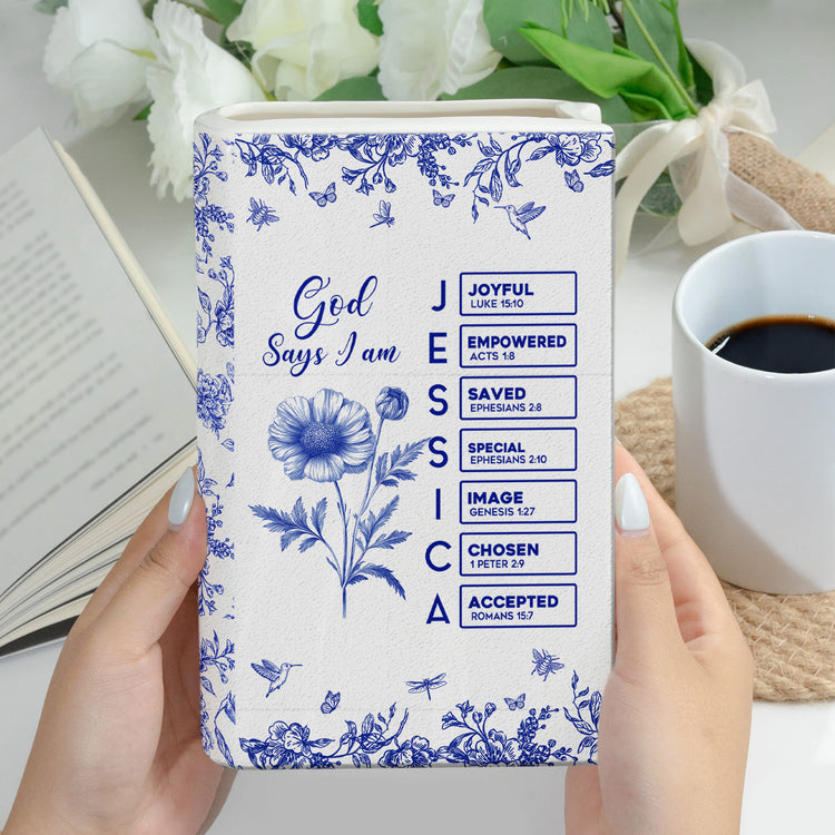 God Says I Am Custom Name Bible Verse Toile De Jouy Style - Personalized Vase 5