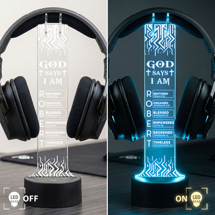 God Says I Am Name In Bible Verse Gifts For Men, Husband, Son - Personalized Headphone Stand 3