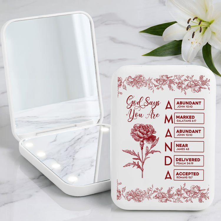 God Says I Am Name In Bible Verse Toile De Jouy Gifts For Her, Wife, Daughter, BFF - Personalized Mirror 1