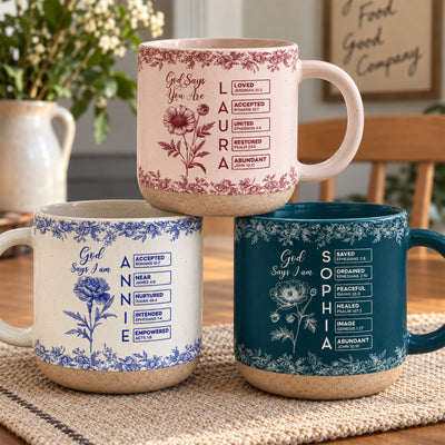 God Says I Am Name Letter In Bible Birth Flower Toile De Jouy Style New Version - Personalized Mug