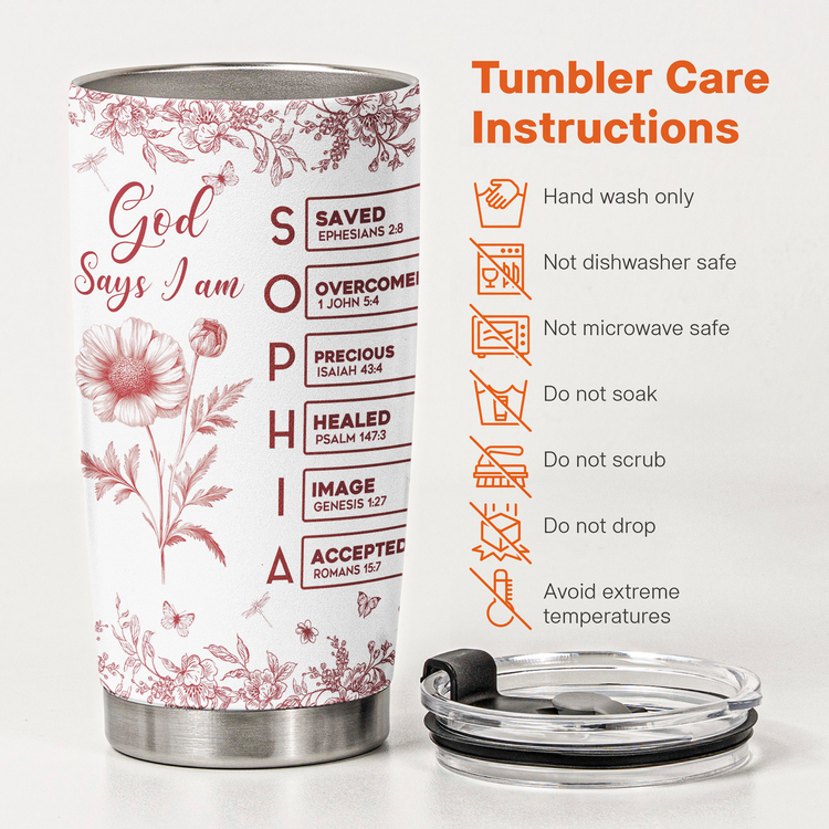 God Says I Am Name Letter In Bible Birth Flower Toile De Jouy Style New Version - Personalized Tumbler Cup 6