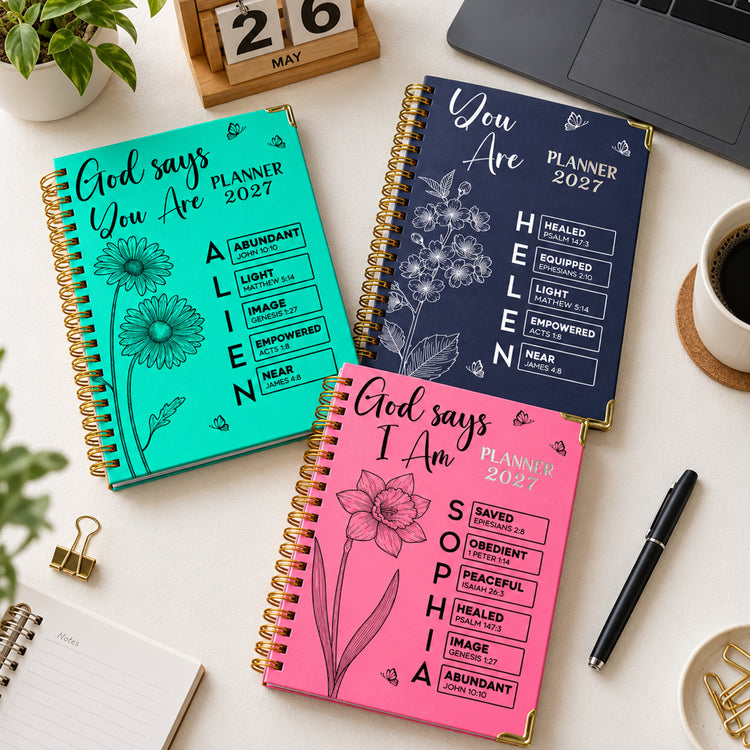 God Says You Are Custom Birth Flower & Name In Bible Verses For Her - Personalized Journal Planner_2027 2
