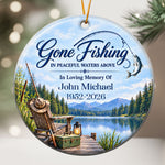 Gone Fishing In Peaceful Waters Above Memorial Fishing In Heaven - Personalized Ornament 1