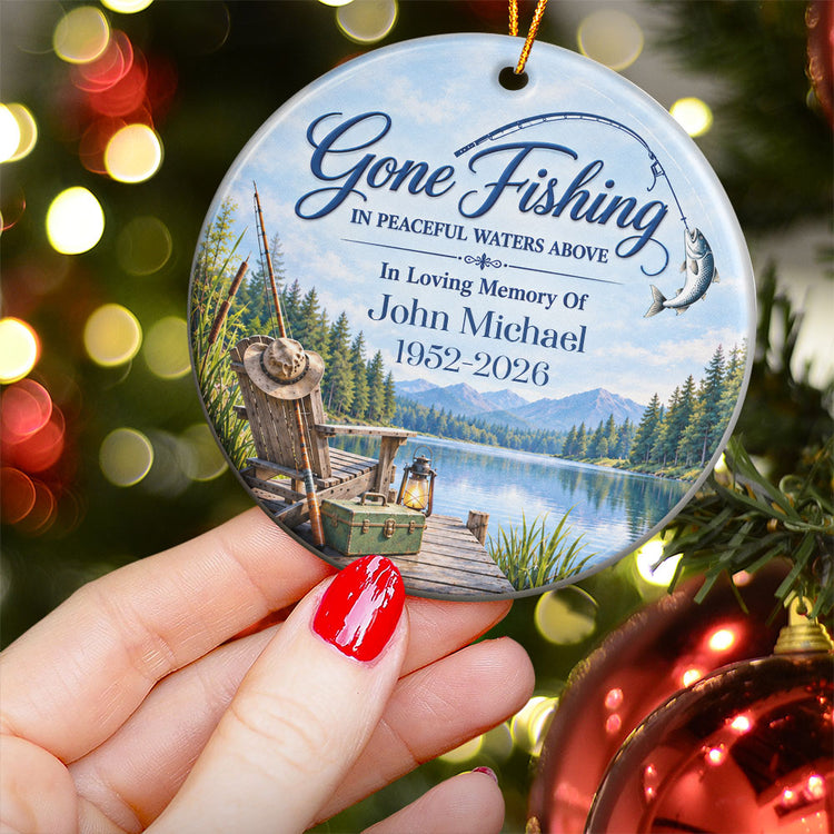 Gone Fishing In Peaceful Waters Above Memorial Fishing In Heaven - Personalized Ornament 2