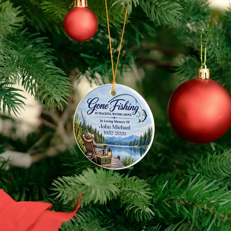 Gone Fishing In Peaceful Waters Above Memorial Fishing In Heaven - Personalized Ornament 4