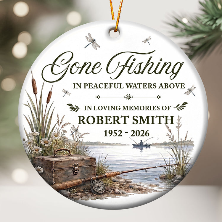 Gone Fishing In Peaceful Waters Above - Personalized Ornament 1