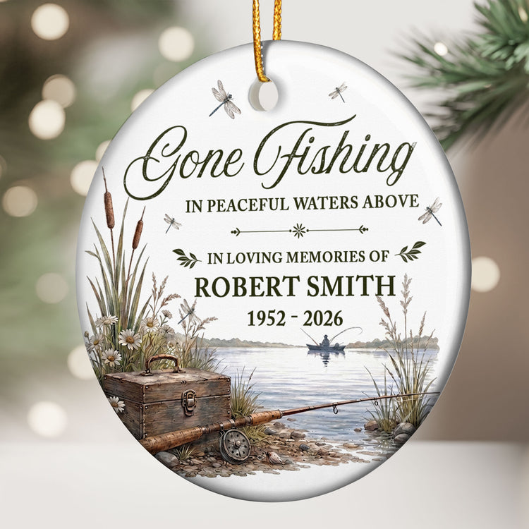 Gone Fishing In Peaceful Waters Above - Personalized Ornament 2