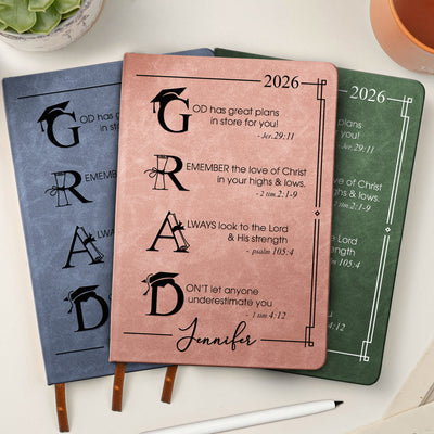 Graduation Motivation God Has Great Plans For You - Personalized Leather Journal