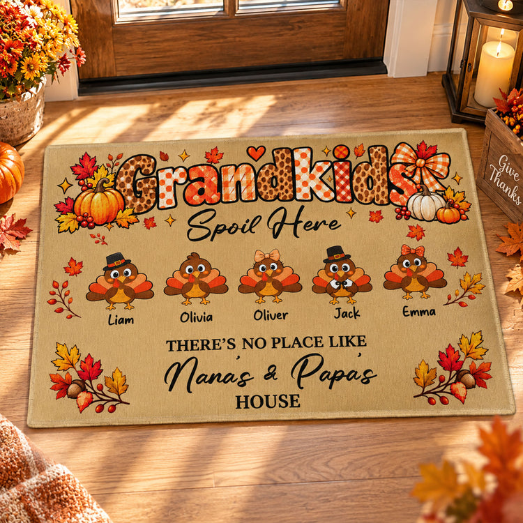 Grandkids Spoil Here Custom Grandkids Turkey - Thanksgiving Fall Season Decorations - Personalized Doormat 1