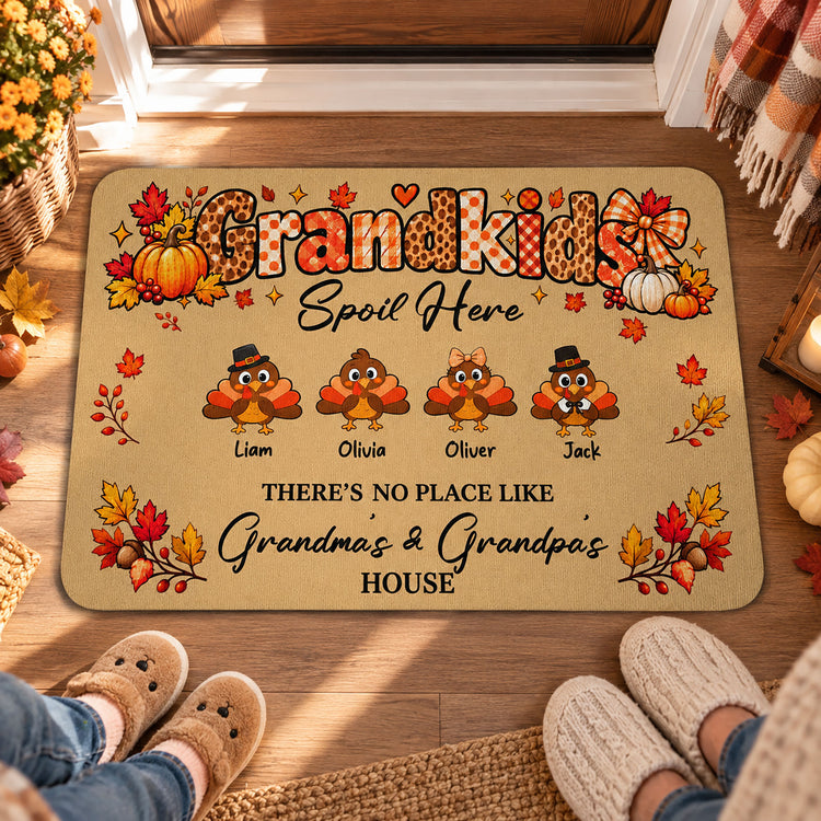 Grandkids Spoil Here Custom Grandkids Turkey - Thanksgiving Fall Season Decorations - Personalized Doormat 2