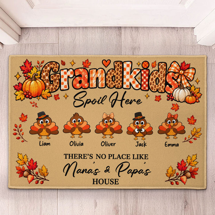 Grandkids Spoil Here Custom Grandkids Turkey - Thanksgiving Fall Season Decorations - Personalized Doormat 3