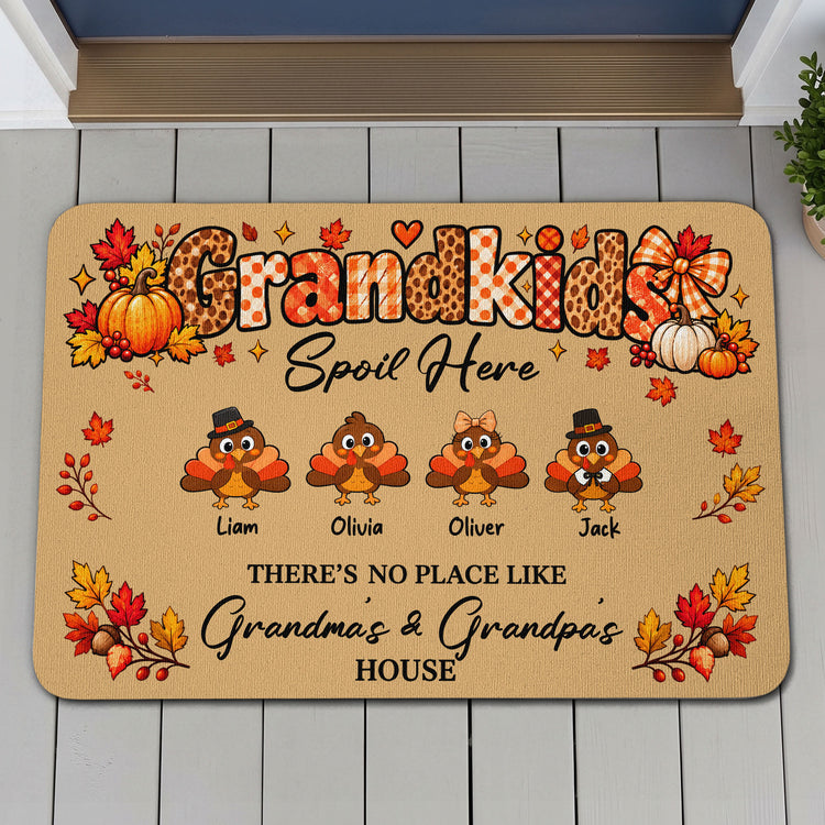 Grandkids Spoil Here Custom Grandkids Turkey - Thanksgiving Fall Season Decorations - Personalized Doormat 4