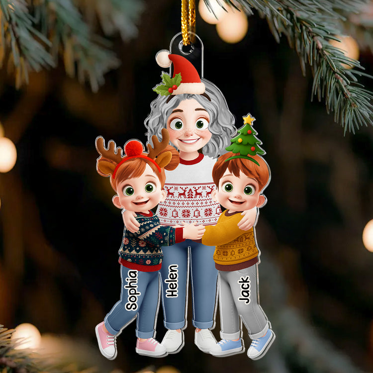 Grandma Hugging Christmas Vibe - Personalized Ornament 2