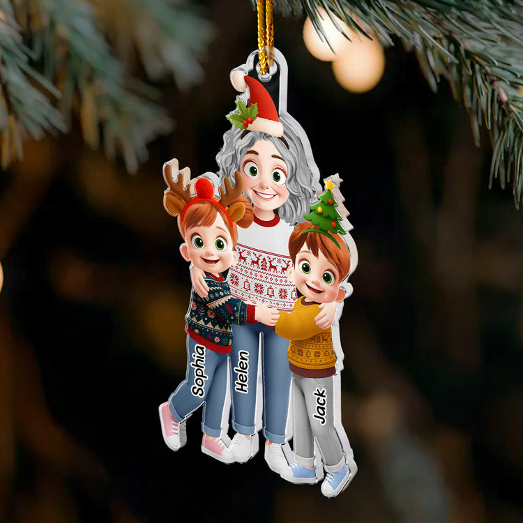 Grandma Hugging Christmas Vibe - Personalized Ornament 4