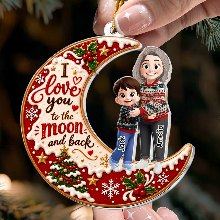 Grandma Hugging Love You To The Moon And Back - Personalized Ornament 2