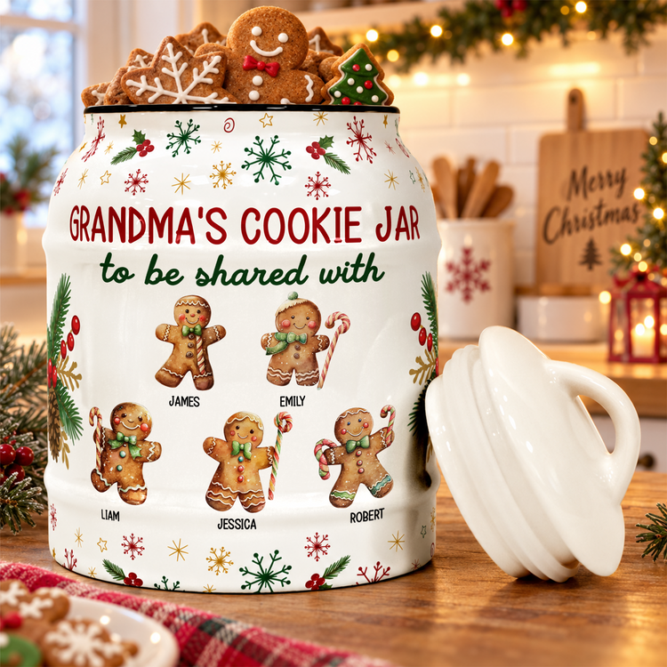Grandma's Cookie Jar To Be Shared With Christmas Gift For Her, Grandma, Nana - Personalized Cookie Jar 1
