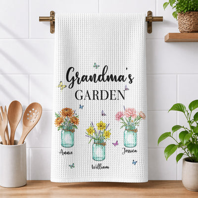Grandma's Garden - Custom Birth Flower, Gift For Nana From Grandkids - Personalized Kitchen Towel