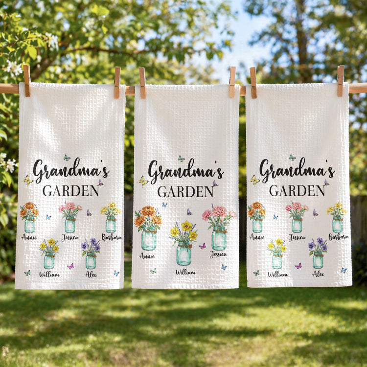 Grandma's Garden - Custom Birth Flower, Gift For Nana From Grandkids - Personalized Kitchen Towel 2