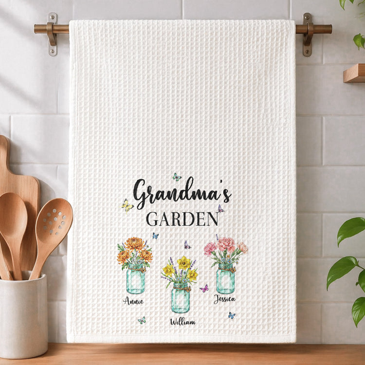 Grandma's Garden - Custom Birth Flower, Gift For Nana From Grandkids - Personalized Kitchen Towel 3