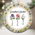 Grandma's Garden Patchwork Birth Flower Print - Personalized Ornament 1