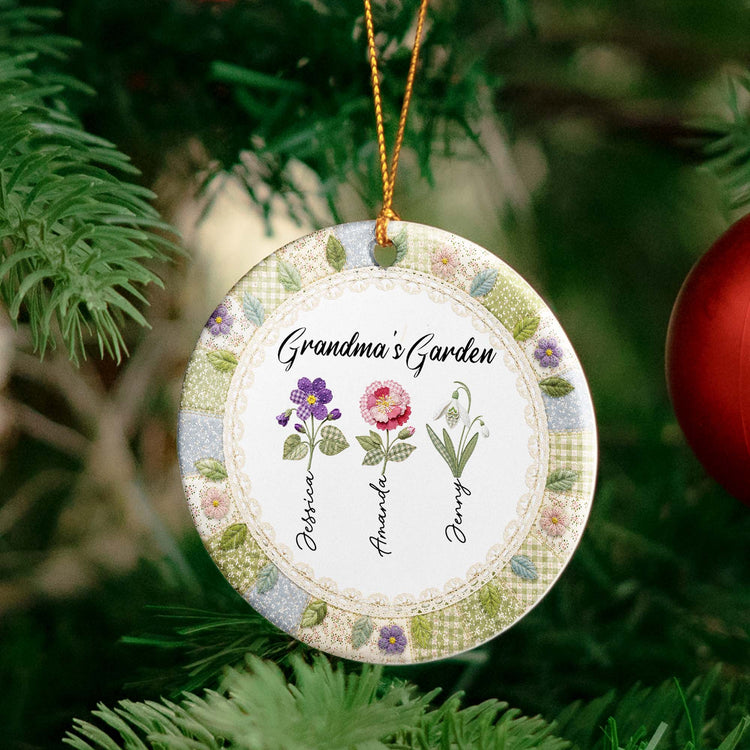 Grandma's Garden Patchwork Birth Flower Print - Personalized Ornament 3