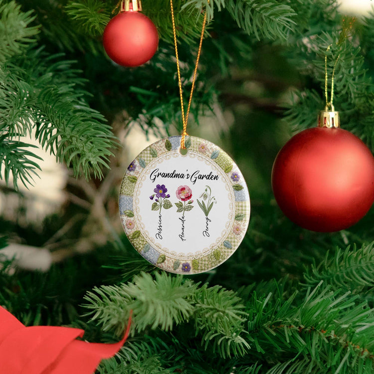 Grandma's Garden Patchwork Birth Flower Print - Personalized Ornament 4
