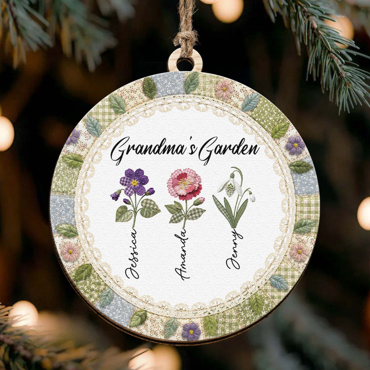 Grandma's Garden Patchwork Birth Flower Print - Personalized Ornament 5