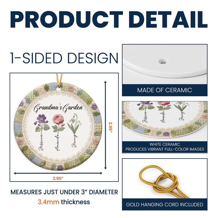 Grandma's Garden Patchwork Birth Flower Print - Personalized Ornament 6